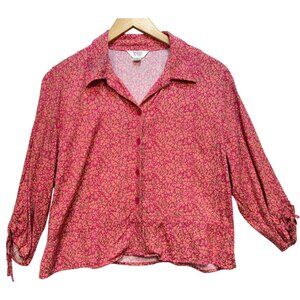 Christopher & Banks Petite Womens Long Sleeve Shirt Top Sz XL Pink Floral